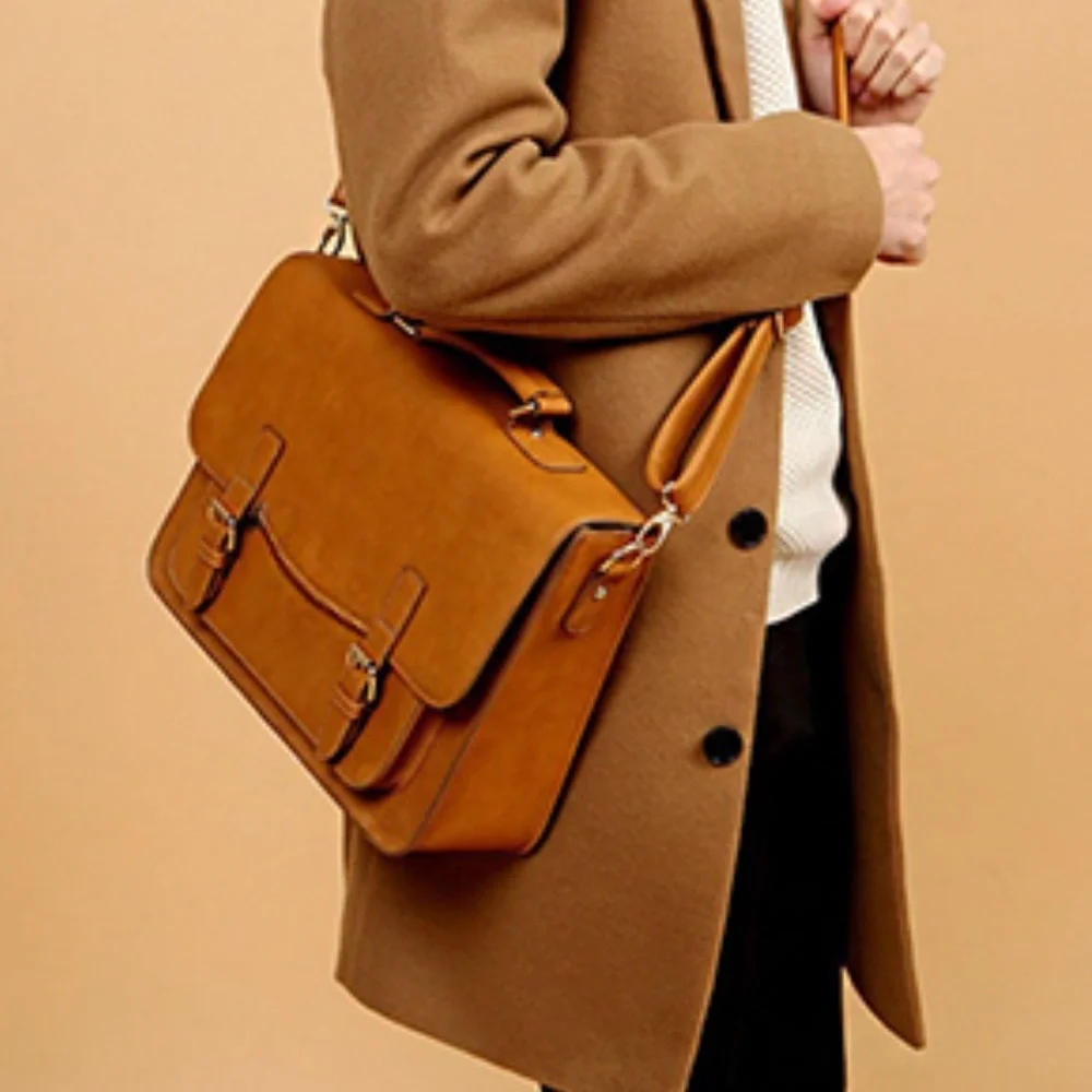 Unisex Messenger Bag PU Leather Laptop Briefcase Satchel Shoulder Bag